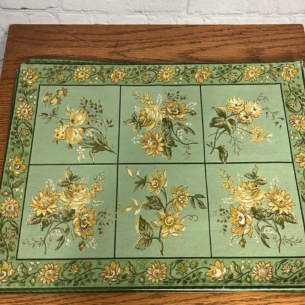 APRIL CORNELL 2000 set of 4 cotton, green and yellow